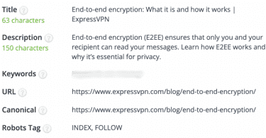 Metadata in websites.