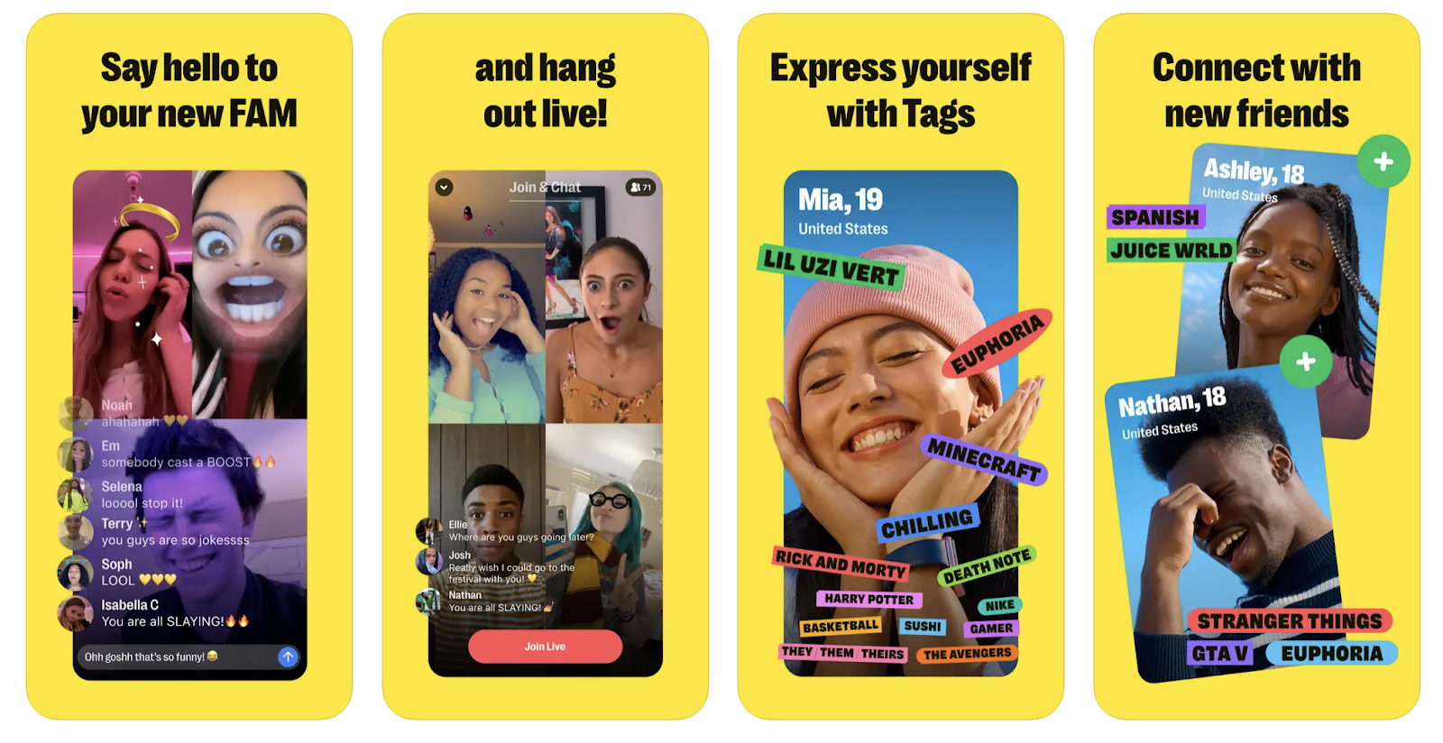 Apps voor vrienden: Yubo app interface