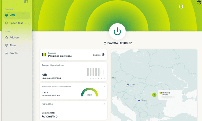 ExpressVPN macOS app with the Advanced Protection options highlighted in the Add-ons section.