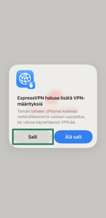 Allowing ExpressVPN to add VPN configurations on iOS.