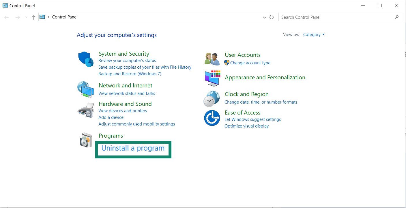 Uninstall a program on Windows.