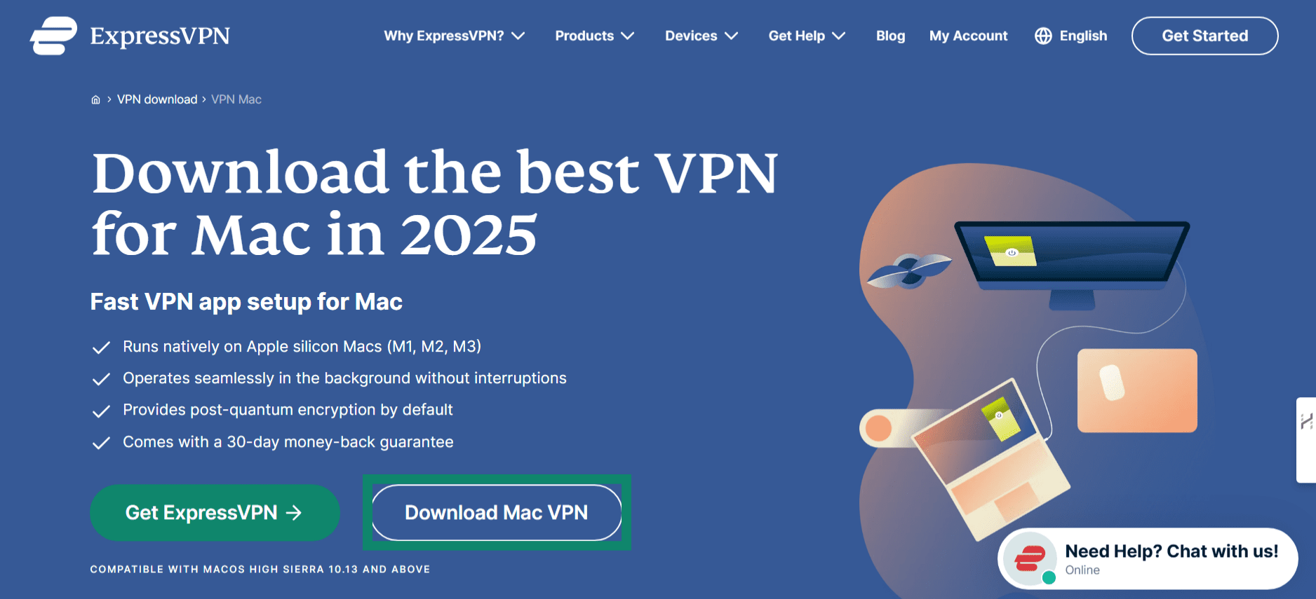 Downloading ExpressVPN's macOS installer from the official website.