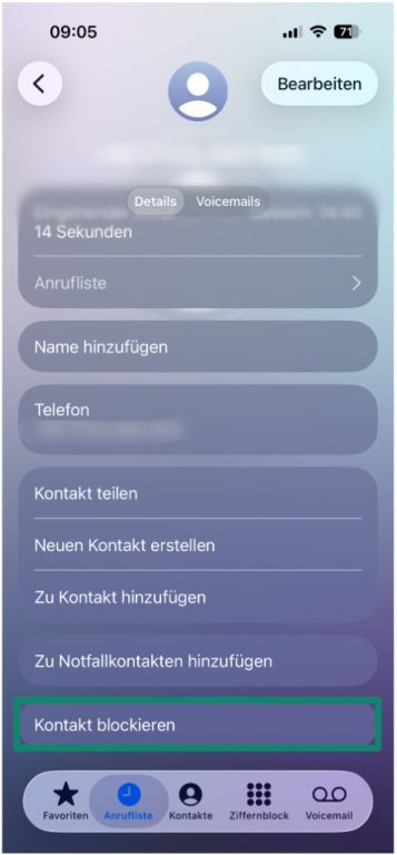 iPhone contact options with the “Block this Caller” button highlighted.