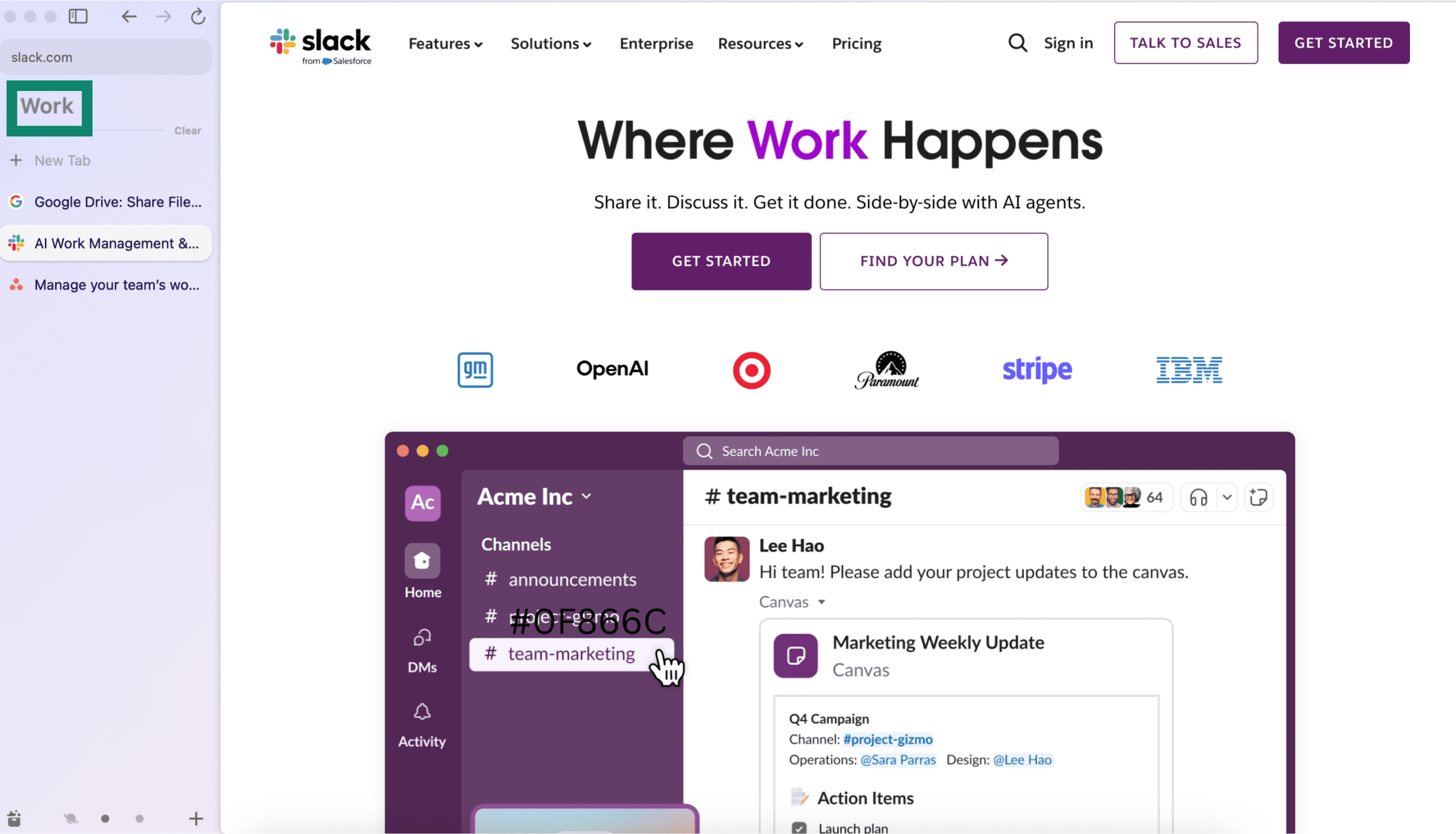 Arc browser window highlighting a work-related Space.