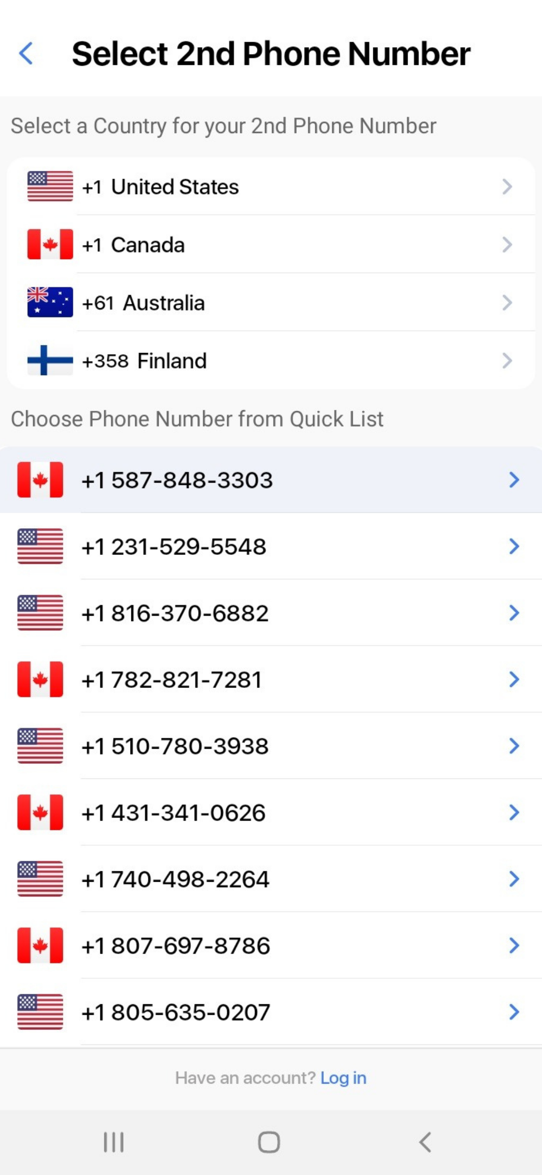 2ndLine list of second phone numbers.