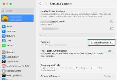 Picture of the Sign-In & Security screen with the Change Password button