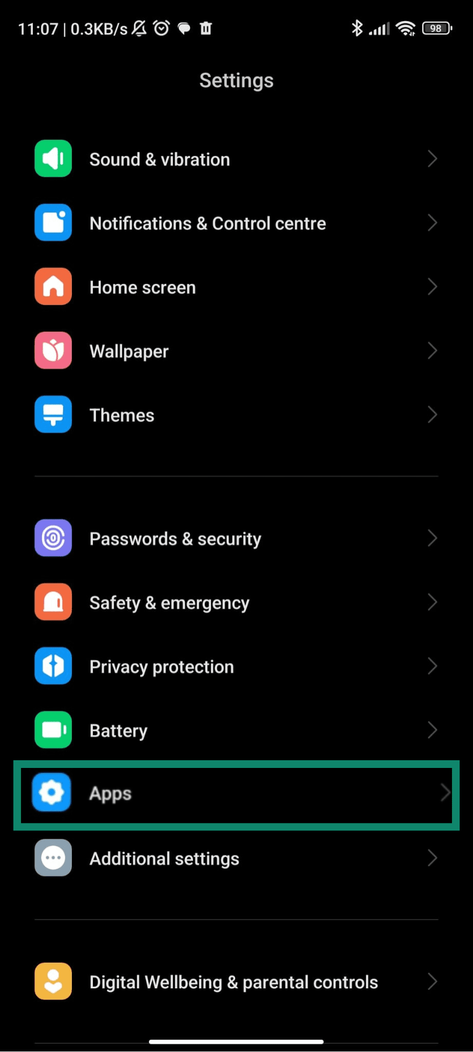 The Apps settings on an Android phone.