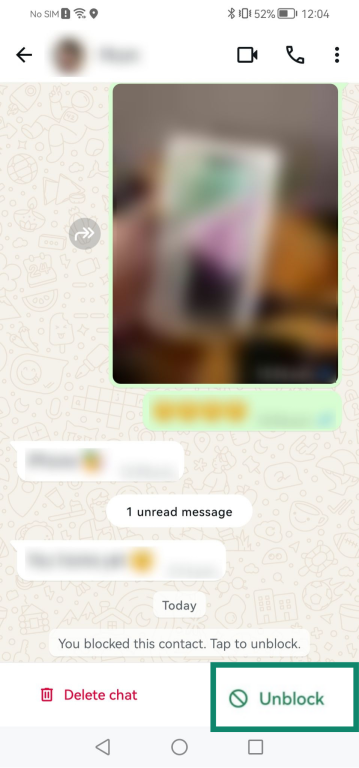 Image showing how to unblock someone on WhatsApp.