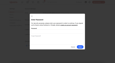 Quora Enter Password prompt