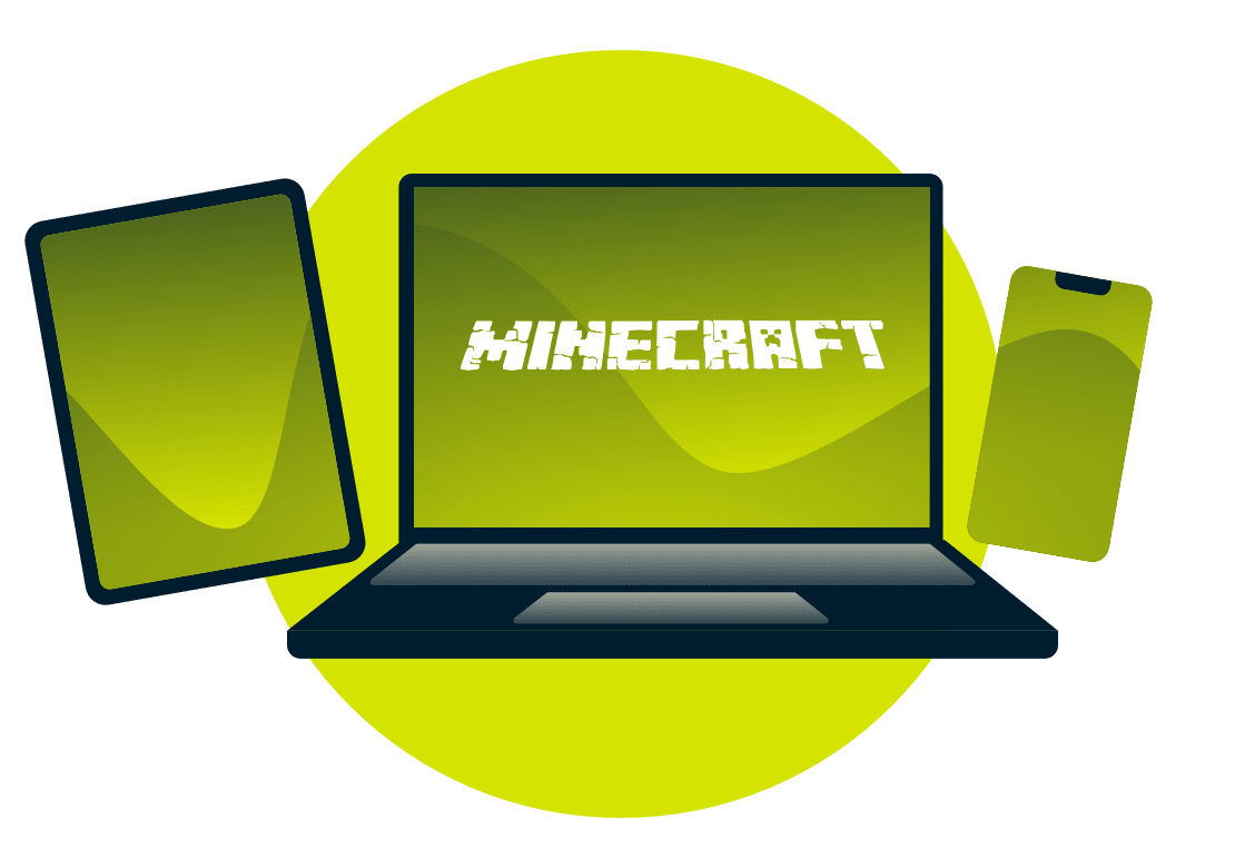 Różne urządzenia z logo Minecraft.