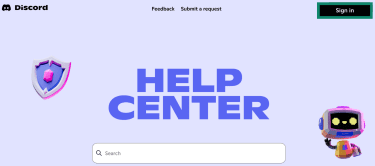 Discord's Help Center sign-in page.