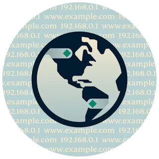 DNSやウェブサイトのURLを背景にアメリカを示す地球儀。