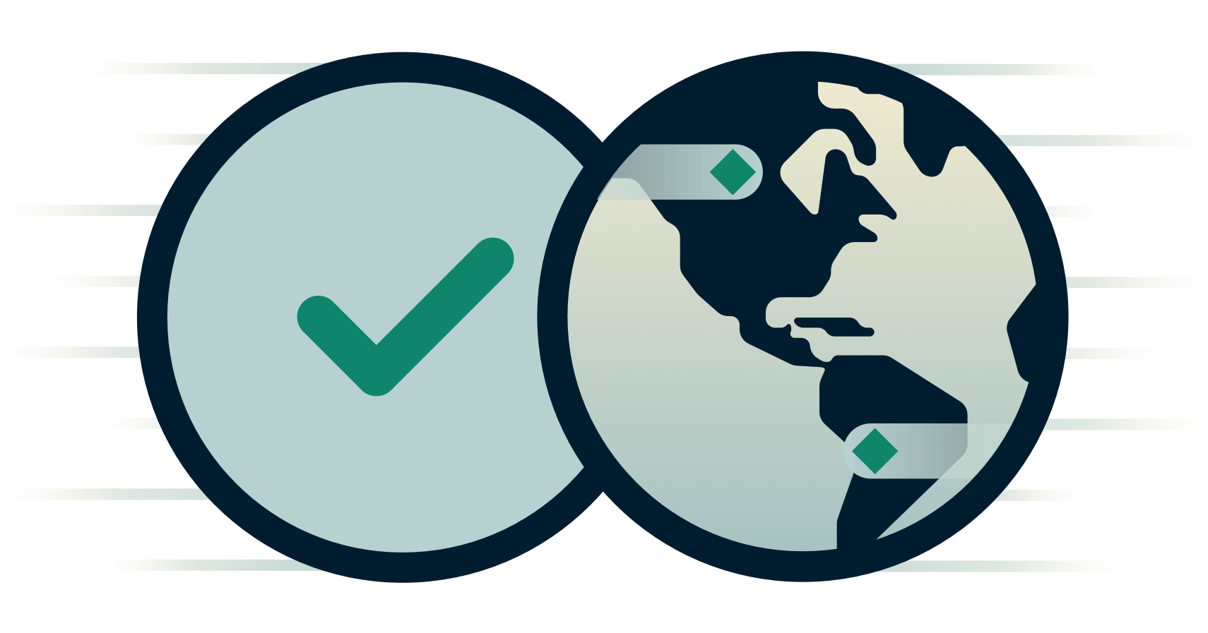チェックマークの隣にある地球。