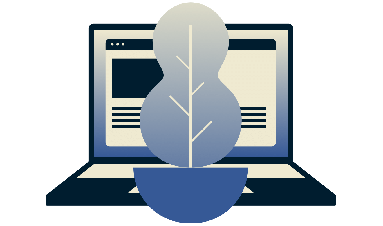 A plant at his laptop using ExpressVPN.