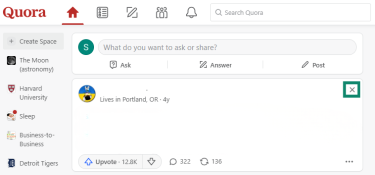 On a Quora question, The X button is highlighted, so you can find the Report button.