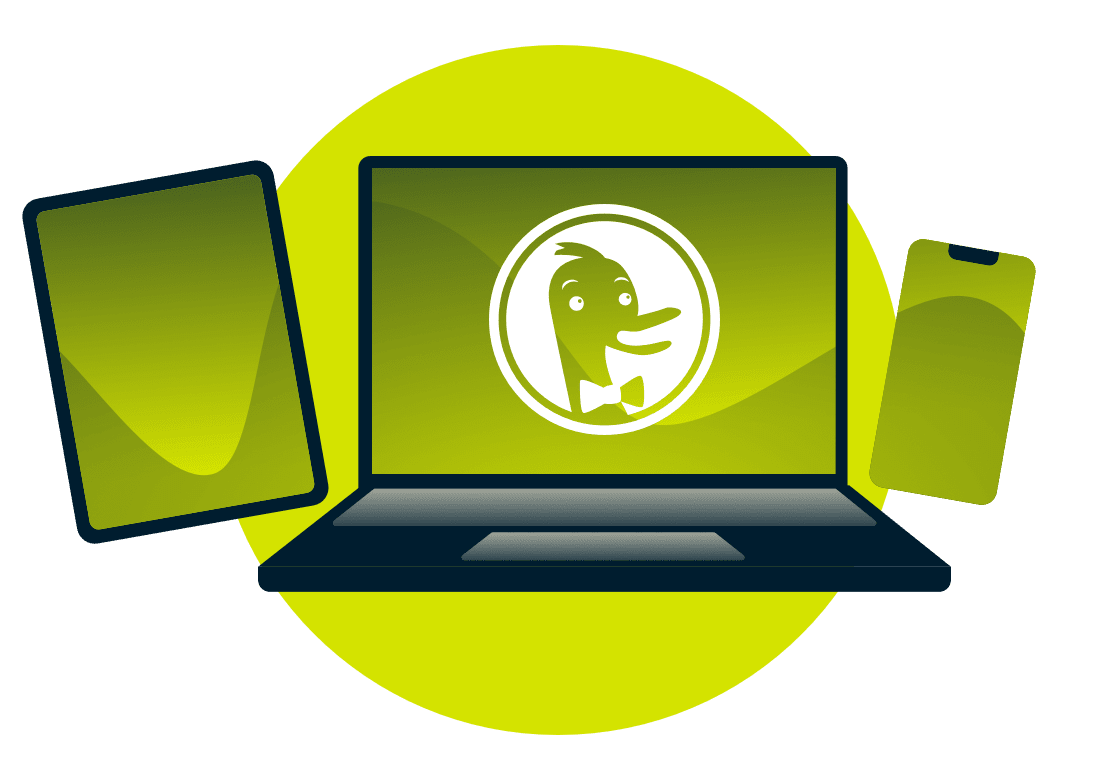 DuckDuckGo 로고가 표시된 기기