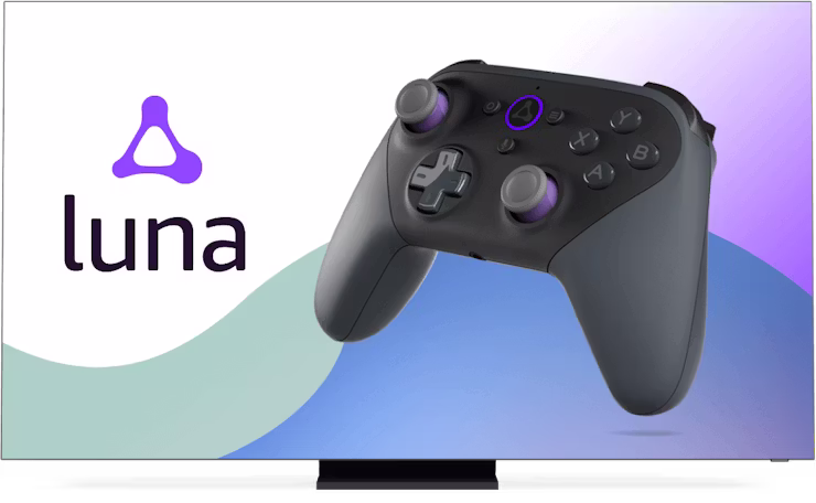 Bildschirm mit Amazon Luna-Logo und Controller.