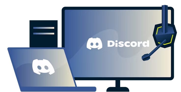 Настольный компьютер и ноутбук с логотипом Discord.