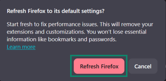 How to refresh Firefox settings to fix performance issues.