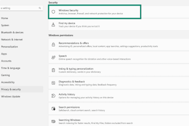 How to find the Windows Security menu in the Settings.