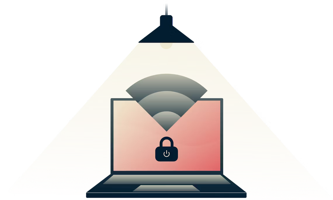 VPNの接続が切れると、Network Lockがすべてのインターネットトラフィックを停止します。 安全なコンピュータで輝くランプ。