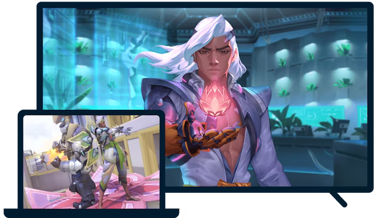 Un ordinateur portable et une TV avec Overwatch