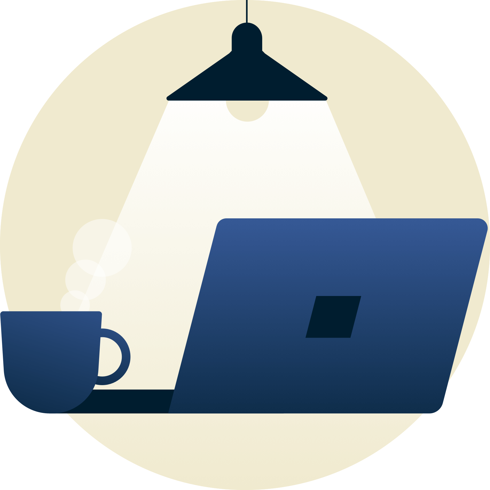 Lamp schijnt op een laptop die van je af staat. 