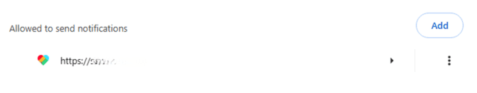 A list of sites with notification permissions on a Windows Chrome browser.