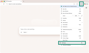 Edge version for macOS with the main menu open.