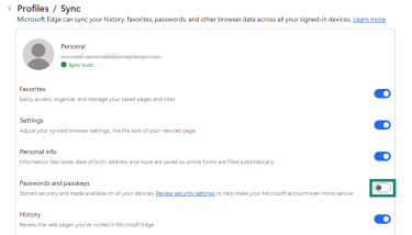 Disable password sync in Microsoft Edge browser.