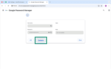 Delete option under Google Password Manager.