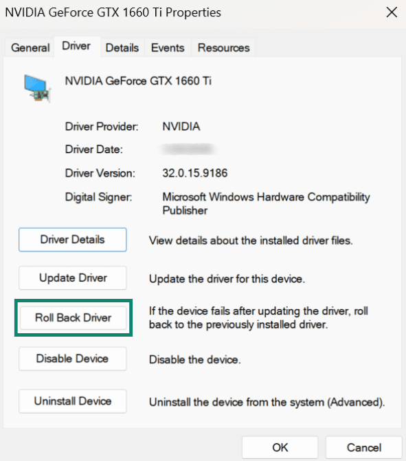 The option to roll back a driver.