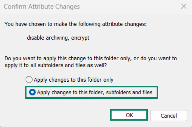 The OK button within the General settings on Windows.