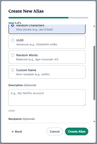 Choosing your shared domain alias name in ExpressMailGuard.