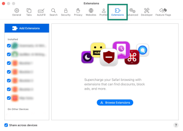 Safari's Extensions tab.