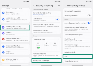 Ads privacy settings on Android.