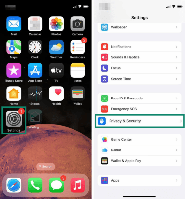 iPhone privacy and security settings.