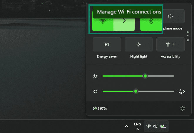 Manage Wi-Fi connections option associated with Wi-Fi control.