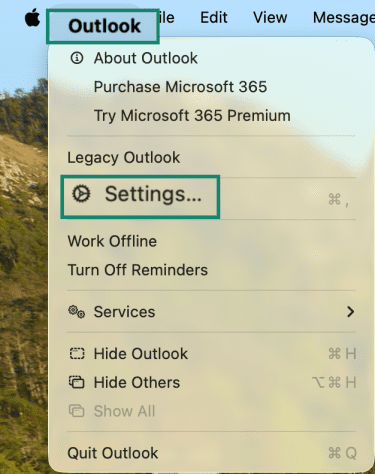 Outlook settings on Mac.