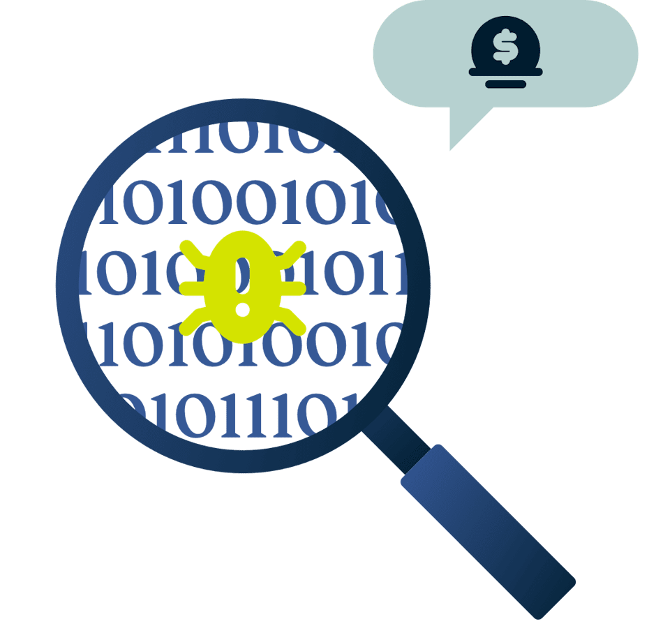 Et forstørrelsesglass med et insekt i det og et premiesymbol.