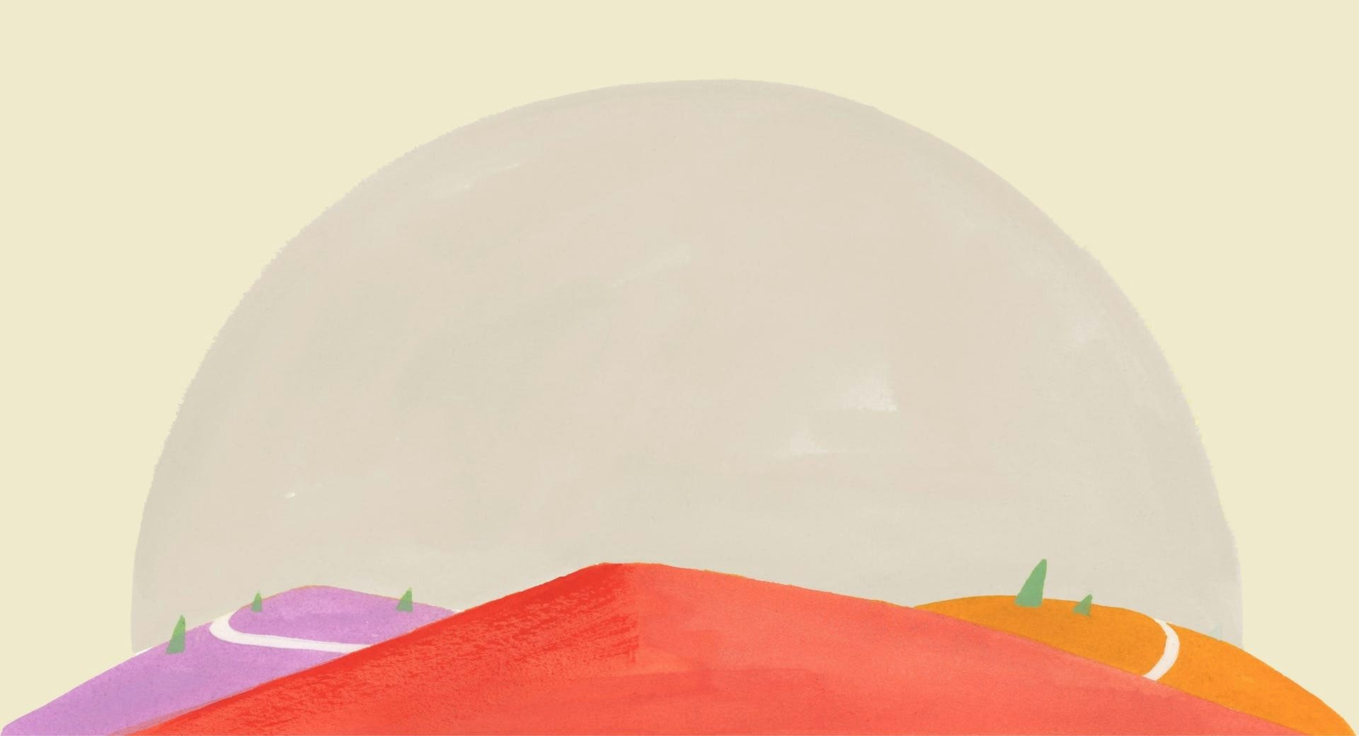 ExpressVPN ilustrace barevných cest vedoucích přes kopec, které symbolizují bezpečné, rychlé a globální připojení k internetu.